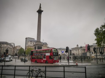 Trafalgar Square in the rain
