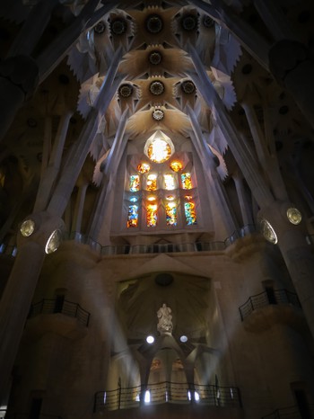 Epic lighting inside La Sagrada Familia