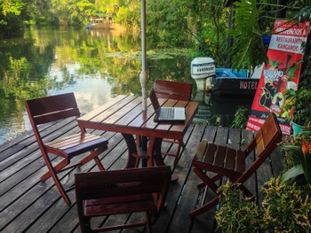 Working by the river at Kangaroo Hostel