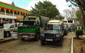 The line of cars waiting for the pumps to be refilled