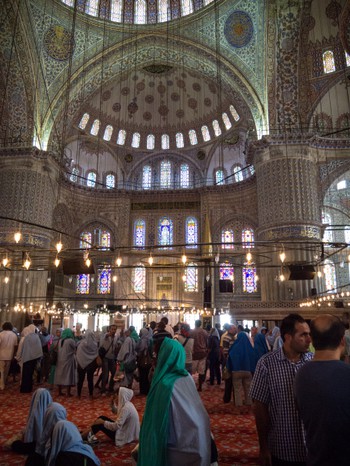 Inside the Blue Mosque, soooooo many wires