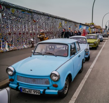 Trabants along side the wall