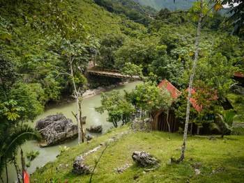 Looking down from the hostel restaurant