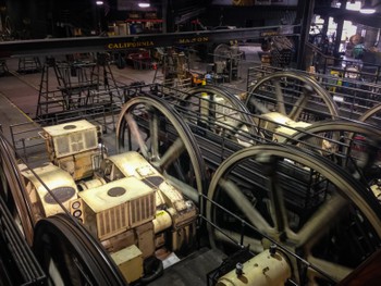 The wheels that pull the cable for SFs cable cars