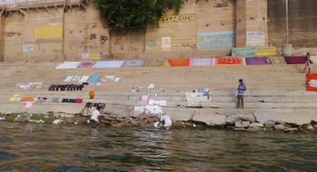 Drying clothes by the Ganges