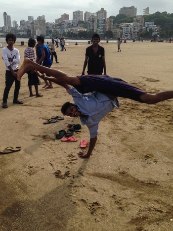 Kids practising break-dancing