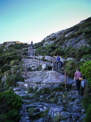 Phoebe and Victoria heading up the steep track