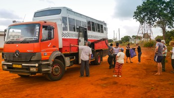 Our overland truck, setting up for roadside breakfast